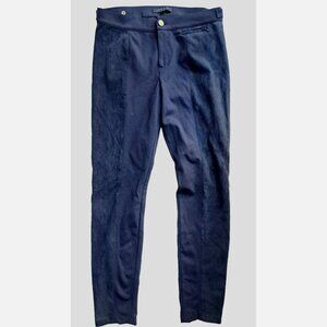 Women's Size 6 Lafayette 148 Riding Pants Navy Blue Half Suede Leather Trousers